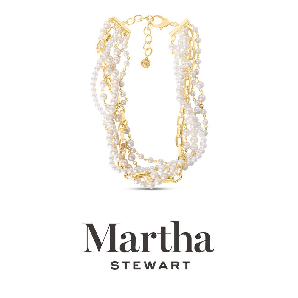 Martha Stewart Five Twisted Strand Pearl and Chain Necklace In Gold